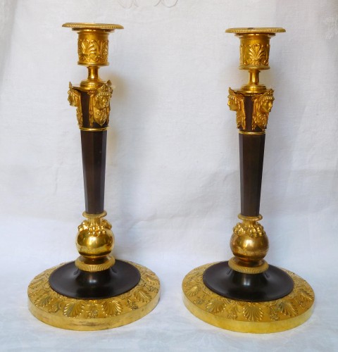 Lighting  - Claude Galle : pair of tall Empire ormolu candlesticks