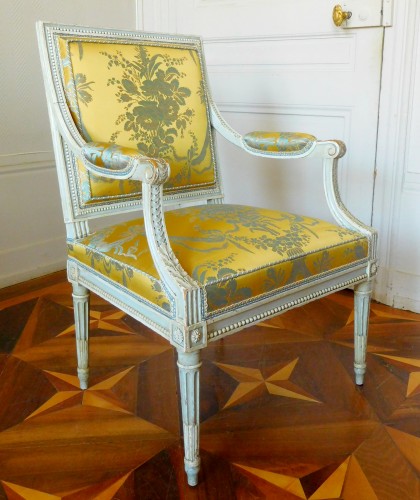 Salon de quatre sièges d'époque Louis XVI estampille LM Pluvinet - Sièges Style Louis XVI