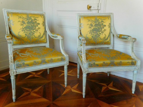 XVIIIe siècle - Salon de quatre sièges d'époque Louis XVI estampille LM Pluvinet