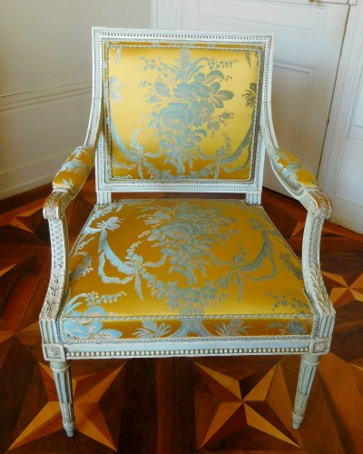 Salon de quatre sièges d'époque Louis XVI estampille LM Pluvinet - Louis XVI