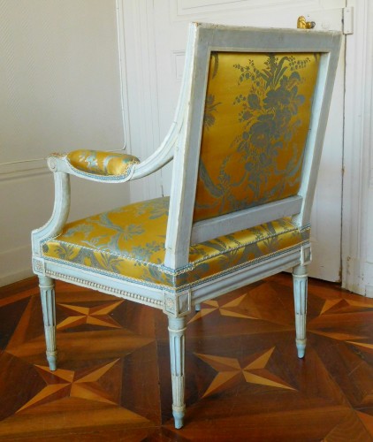 Antiquités - Salon de quatre sièges d'époque Louis XVI estampille LM Pluvinet