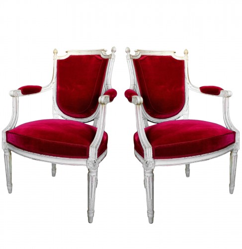 Suite de six fauteuils cabriolets Louis XVI estampille de JI Roussens