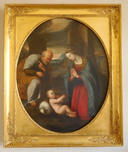 Holy Family After Raphael - 17th Century Italian School - Paintings & Drawings Style Louis XIV