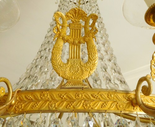 Lustre corbeille en cristal et bronze doré vers 1810-1820 - Restauration - Charles X