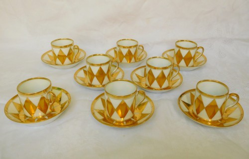 Céramiques, Porcelaines  - Service à thé ou café en porcelaine de Paris, Manufacture Felly - époque Directoire 