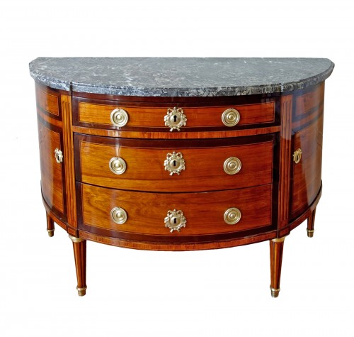 Commode demi-lune marquetée d'époque Louis XVI