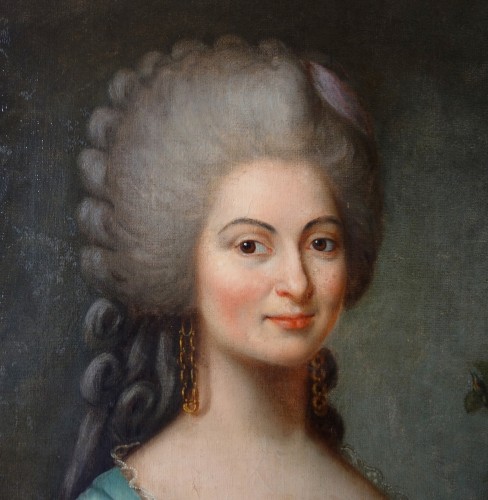 Tableaux et dessins Tableaux XVIIIe siècle - Portrait de femme au pot de fleurs - Ecole française du 18e siècle