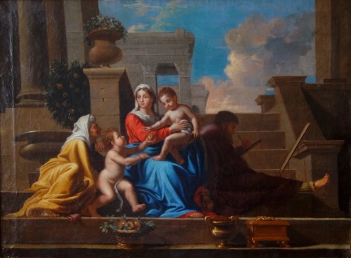 Ecole française du XVIIIe siècle - Sainte Famille à l'escalier d'après Poussin - Tableaux et dessins Style Louis XIV