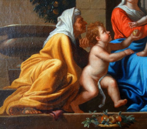 Tableaux et dessins Tableaux XVIIIe siècle - Ecole française du XVIIIe siècle - Sainte Famille à l'escalier d'après Poussin