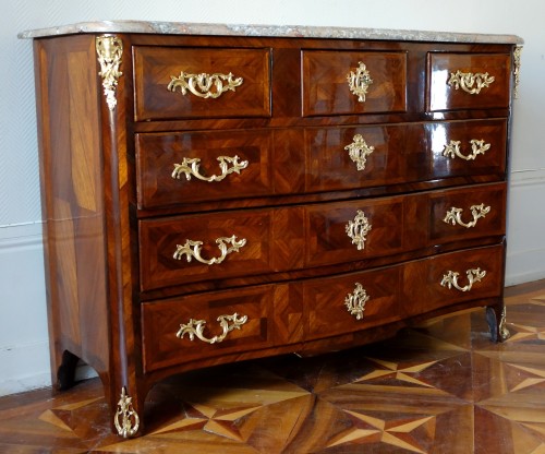 Large Marquetry Commode (145cm) Louis XV Period , Stamp of François Garnier - Furniture Style Louis XV