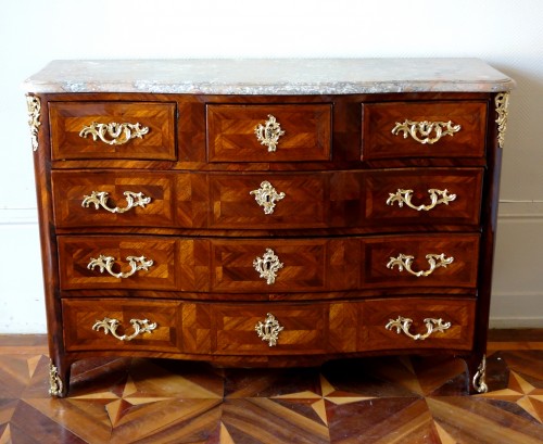 Large Marquetry Commode (145cm) Louis XV Period , Stamp of François Garnier - 