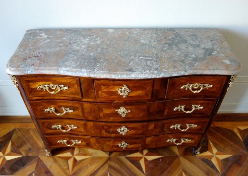 Large Marquetry Commode (145cm) Louis XV Period , Stamp of François Garnier - Louis XV