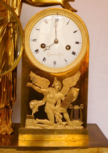 Antiquités - Tall Empire Clock By Lesieur And Thomire - Allegory Of Diplomacy