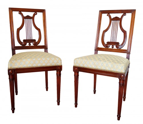 Pair of mahogany Lyre chairs by Georges Jacob