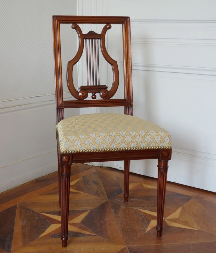 Louis XVI - Pair of mahogany Lyre chairs by Georges Jacob