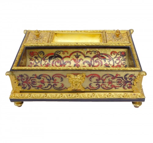 Grand encrier de bureau en marqueterie Boulle  d'd'époque Napoleon III, vers 1850