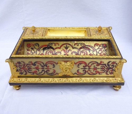 Grand encrier de bureau en marqueterie Boulle  d'd'époque Napoleon III, vers 1850 - Objet de décoration Style Napoléon III