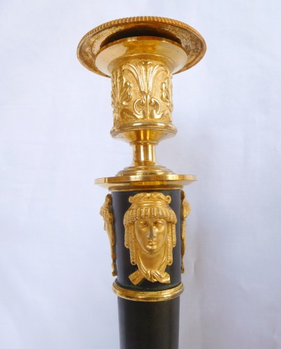 Claude Galle - Paire de flambeaux Empire en bronze patiné & doré - Empire