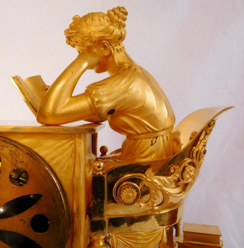 Antiquités - Empire Ormolu Clock - The Reader, After Reiche By Claude Galle &amp; Arnould