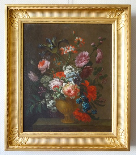 Bouquet de fleurs dans un vase, école française du XIXe siècle - Tableaux et dessins Style 