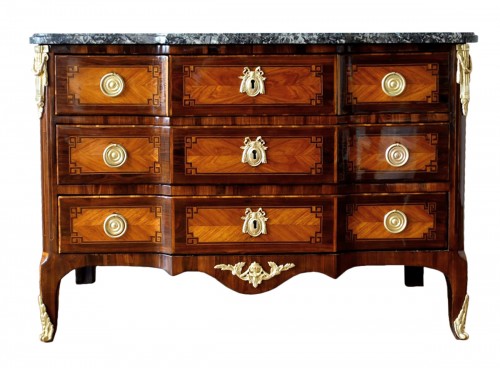 French Transition period marquetry commode - stamped Hubert Roux