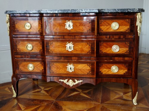 French Transition period marquetry commode - stamped Hubert Roux - Furniture Style Transition