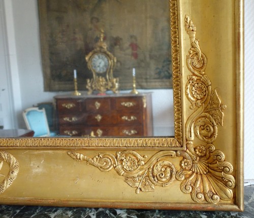 Miroirs, Trumeaux  - Important miroir en bois doré d'époque Charles X