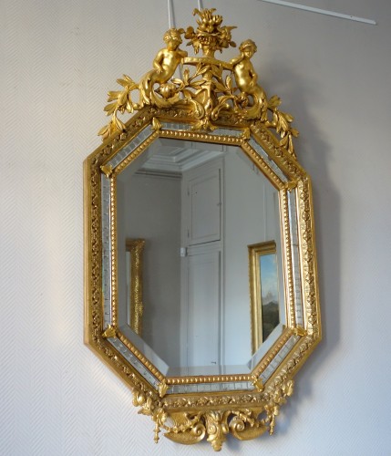 Gilded Wood Parecloses Mirror, Napoleon III Period - Mirrors, Trumeau Style Napoléon III
