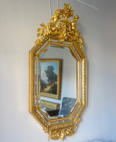 Napoléon III - Miroir Napoléon III en bois doré et à parecloses