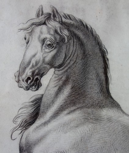 Tableaux et dessins Dessin, Aquarelle & Pastel - Dessin de  cheval - École française du 18e siècle d'après Van der Meulen