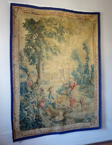 Scène pastorale  - Tapisserie d'Aubusson d'époque Louis XV - Tapisserie & Tapis Style Louis XV