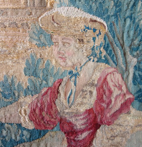 Antiquités - Scène pastorale  - Tapisserie d'Aubusson d'époque Louis XV