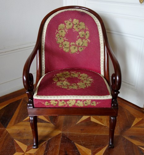 Paire de fauteuils gondole en acajou vers 1830 estampillés de Jeanselme - Restauration - Charles X