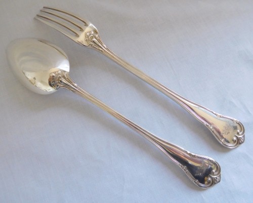 Sterling Silver Cutlery Set With Duke Crown By Odiot/henin - Antique Silver Style Napoléon III