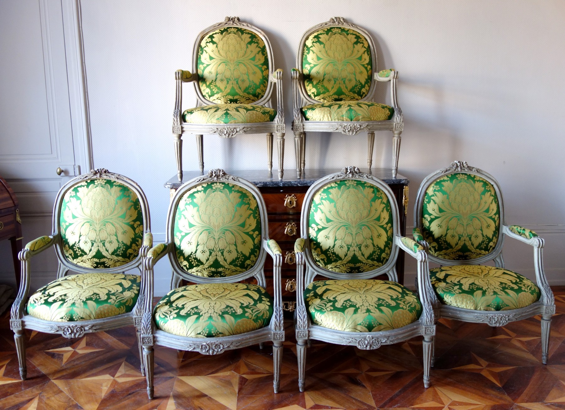 Late 19th Century Pair of Louis XVI Style Painted Arm Chairs