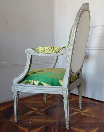 XVIIIe siècle - Série de 6 fauteuils à chassis d'époque Louis XVI estampille de Pierre Brizard