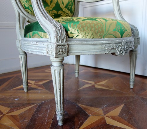 Antiquités - Série de 6 fauteuils à chassis d'époque Louis XVI estampille de Pierre Brizard