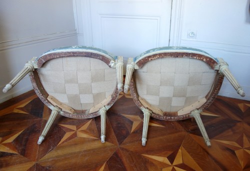 XVIIIe siècle - Salon de 4 fauteuils cabriolets Louis XVI estampille de Marc Gautron