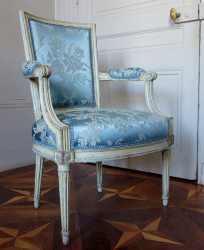 Salon de 4 fauteuils cabriolets Louis XVI estampille de Marc Gautron - Louis XVI