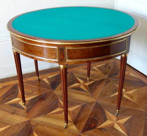Mobilier Table à Jeux - Table demi-lune à 5 usages - époque Louis XVI
