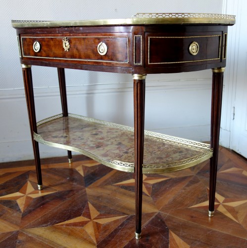 Fidelys Schey - Console desserte demi-lune en acajou, époque Louis XVI marbre brèche - GSLR Antiques