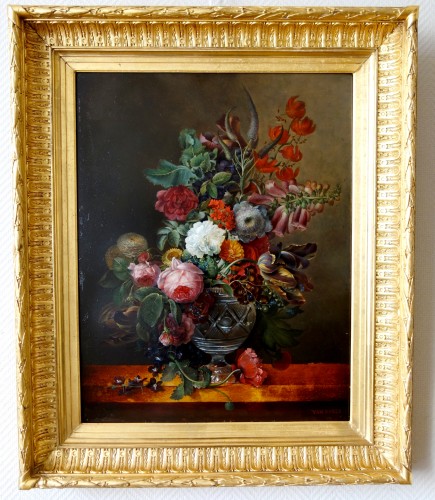 Bouquet de fleurs - École française du début 19e siècle, suiveur de Van Daels  - Tableaux et dessins Style Restauration - Charles X
