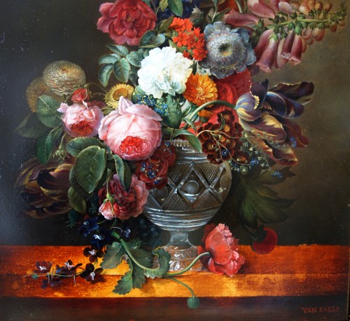Bouquet de fleurs - École française du début 19e siècle, suiveur de Van Daels  - GSLR Antiques