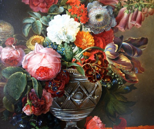 Bouquet de fleurs - École française du début 19e siècle, suiveur de Van Daels  - Restauration - Charles X