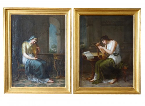 Pair of antique scenes Vestal and Muse, circa 1800