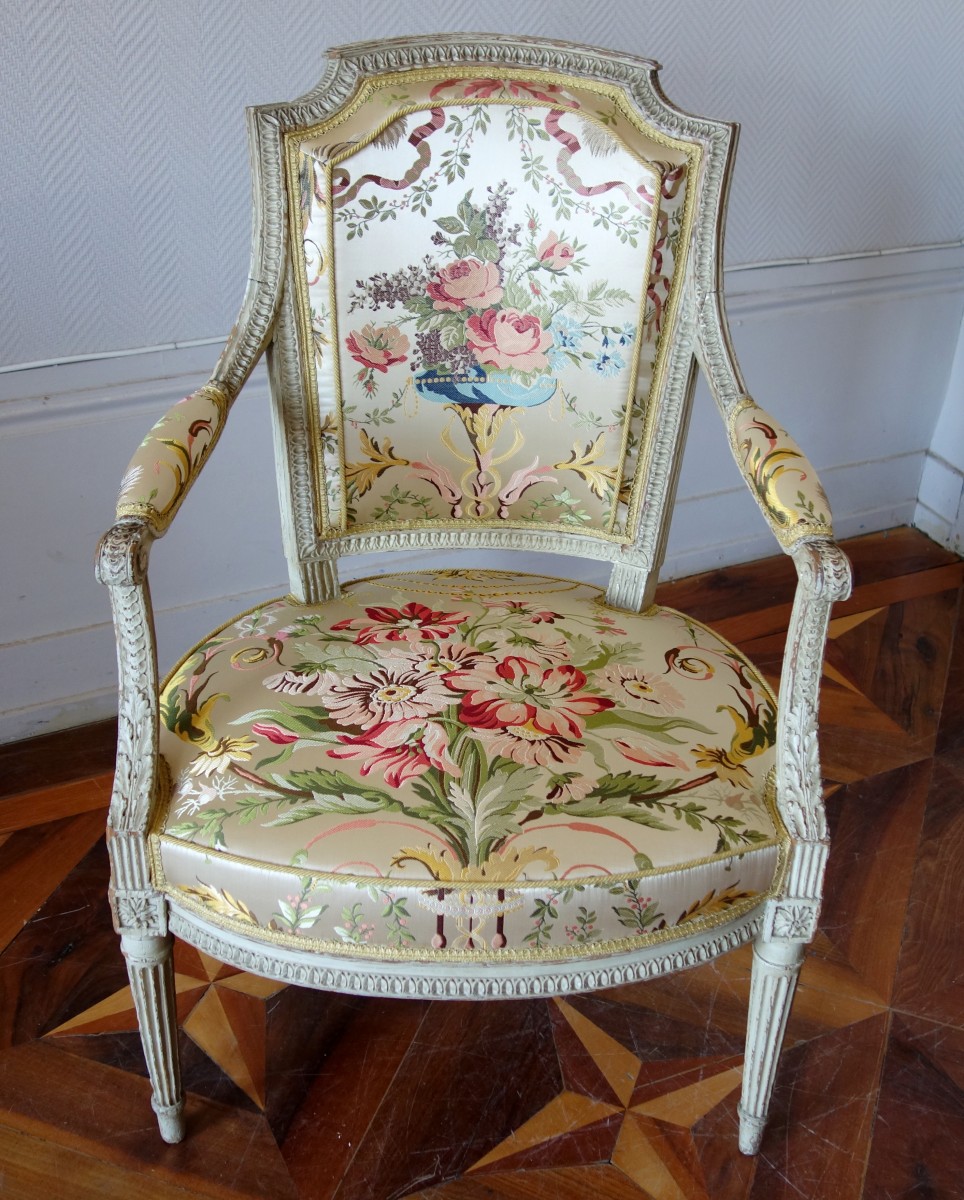 Pair of petite Louis XV style armchairs with polychrome finish.