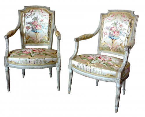 Claude Sene : Pair Of Louis XVI Cabriolet Armchairs Stamped, 18th Century