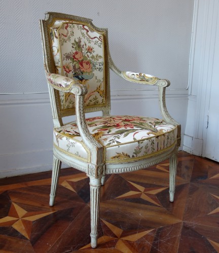 Seating  - Claude Sene : Pair Of Louis XVI Cabriolet Armchairs Stamped, 18th Century