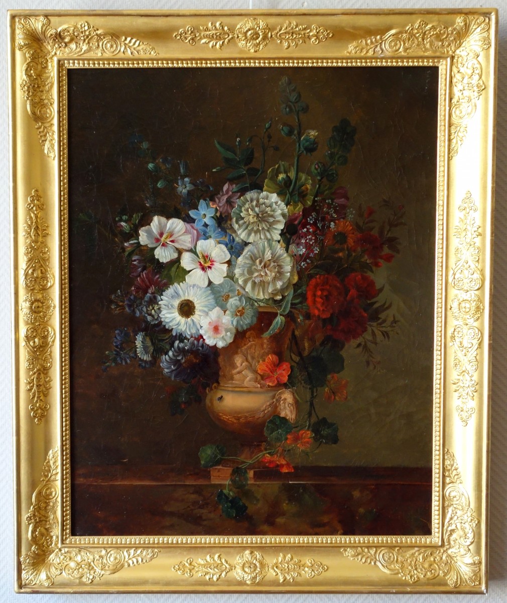 SOLD - French Framed Oil on Canvas 19th Century Dutch School Style Floral  Painting