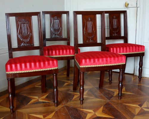Série de quatre chaises d'audience d'époque Empire estampille de Puenne - Sièges Style Empire